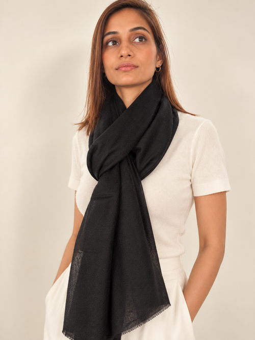Unisex Woven Cashmere Scarf Noir