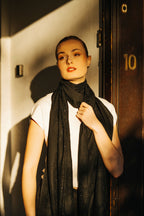 Embellished Cashmere Scarf in all over black Crystals Trim
