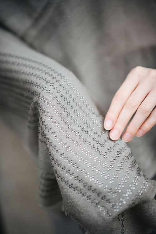 Embellished Cashmere Scarf in Grey with Crystal Trim