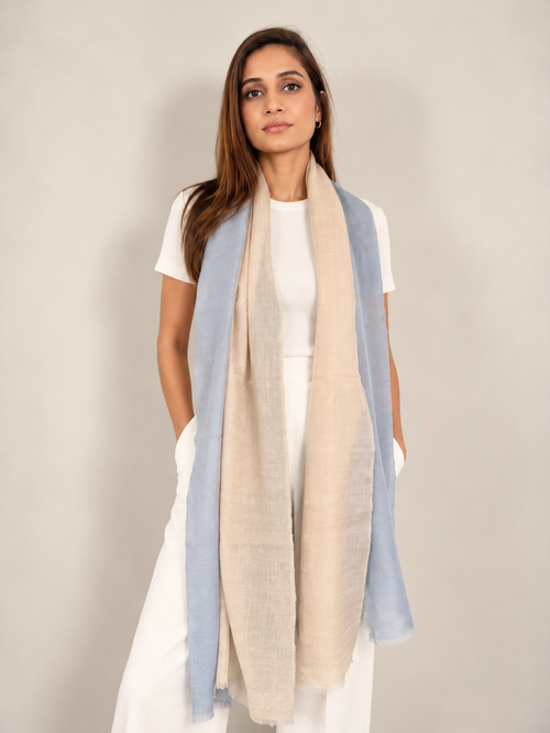 Unisex Woven Ombré Cashmere Scarf Powder Blue - Beige