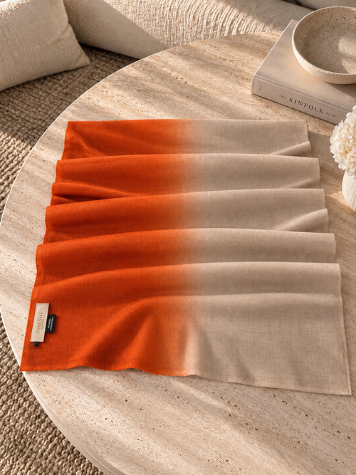 Unisex Woven Ombré Cashmere Scarf Saffron - Biege
