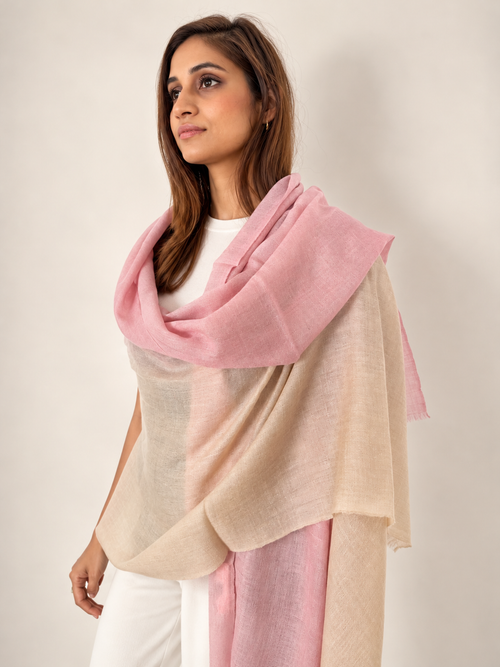 Unisex Woven Ombré Cashmere Scarf Dusty Pink - Beige