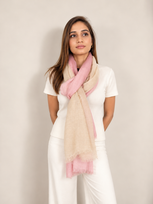 Unisex Woven Ombré Cashmere Scarf Dusty Pink - Beige