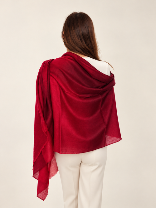 Unisex Woven Ombré Cashmere Scarf Crimson - Scarlett
