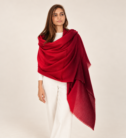 Unisex Woven Ombré Cashmere Scarf Crimson - Scarlett