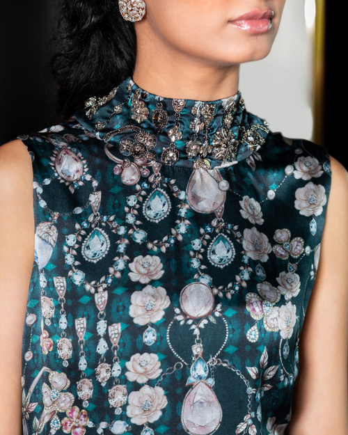 Jewelled Garden Column Dress — Emerald