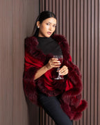 Faux Fur Trimmed Cashmere Scarf in Maroon