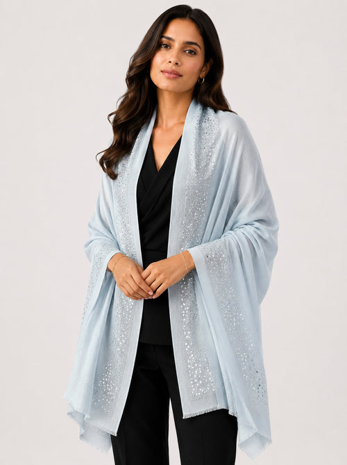 Embellished Cashmere Ice blue Crystals Trim
