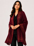 Embellished Cashmere Burgundy golden Crystals Trim