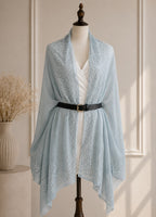 Embellished Cashmere Powder Blue White Beads Trim