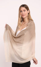 Embellished Cashmere Scarf in Shaded Beige and Brown