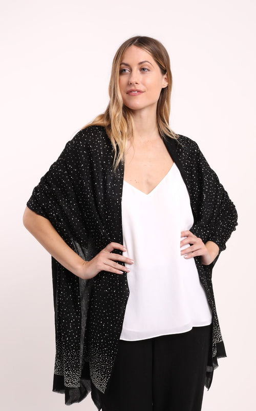 Starry Embellished Cashmere Scarf in Black with Silver Crystals