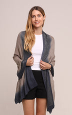 Embellished Cashmere Scarf in Grey with Dark Blue Trim