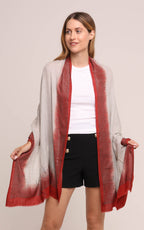Embellished Cashmere Scarf in Ivory with Red Trim