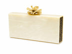 Ivory Box Clutch with Swarovski Crystals and 3D Flower Deco on top