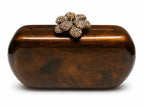 Brown Clutch with 3 D flower deco on top