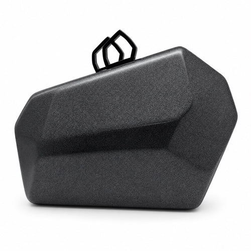 Geometric Polished Midnight Noir Clutch with Clasps