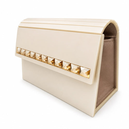 Rectangular Ivory Clutch with Silver Embellishments