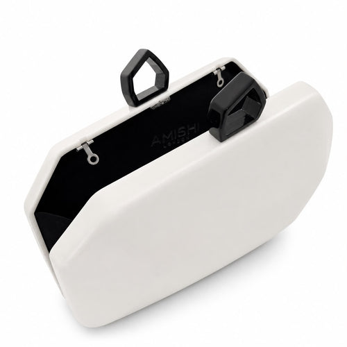 Geometric Polished Pearl White Clutch with Clasps