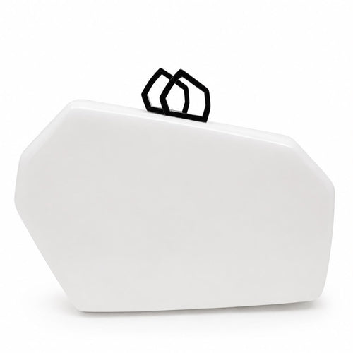 Geometric Polished Pearl White Clutch with Clasps