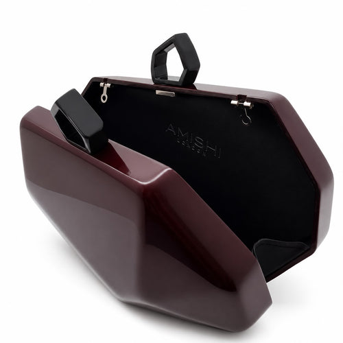 Geometric Polished Wine Clutch with Clasps