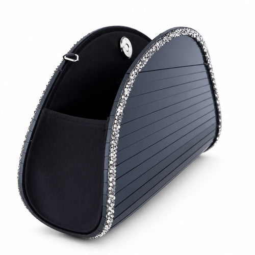Half Oval Midnight Blue Clutch with Swarovski Crystals