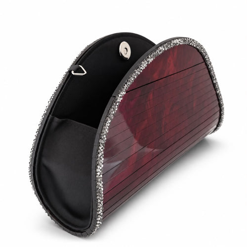 Half Oval Wine Clutch with Swarovski Crystals