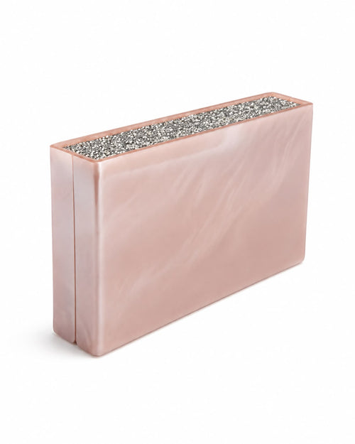 Pearlised Nude Box Clutch with Swarovski Crystals on Top