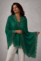 Lace trimmed Scarf in Emerald