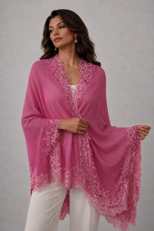 Lace trimmed Scarf in Pink