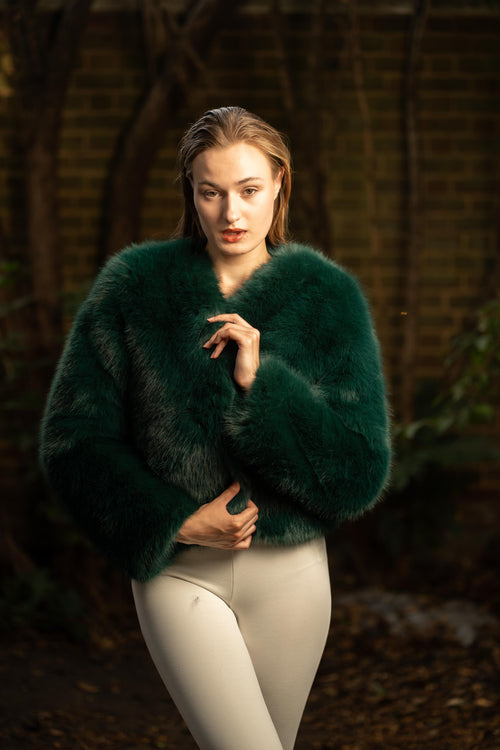 Faux Fur Winter Jacket in Teal Green