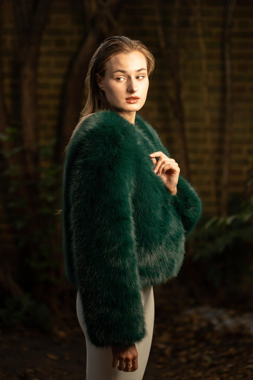 Faux Fur Winter Jacket in Teal Green