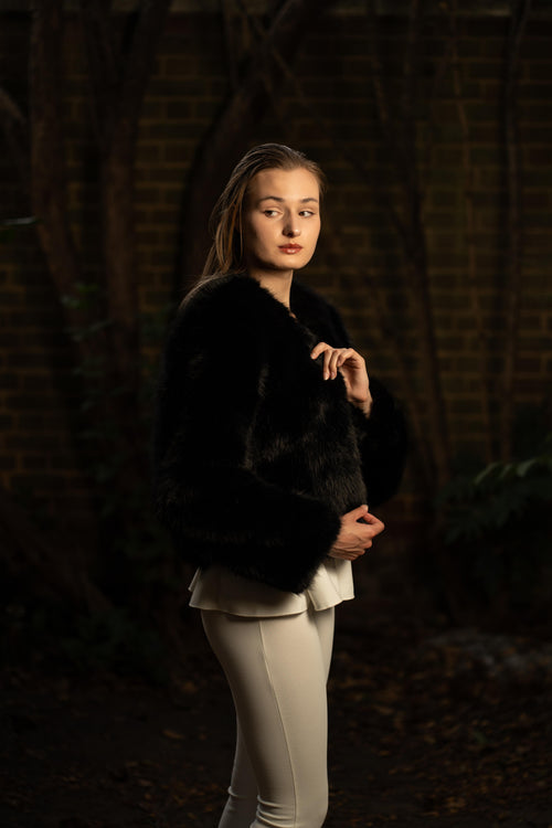 Faux Fur Winter Jacket in Black