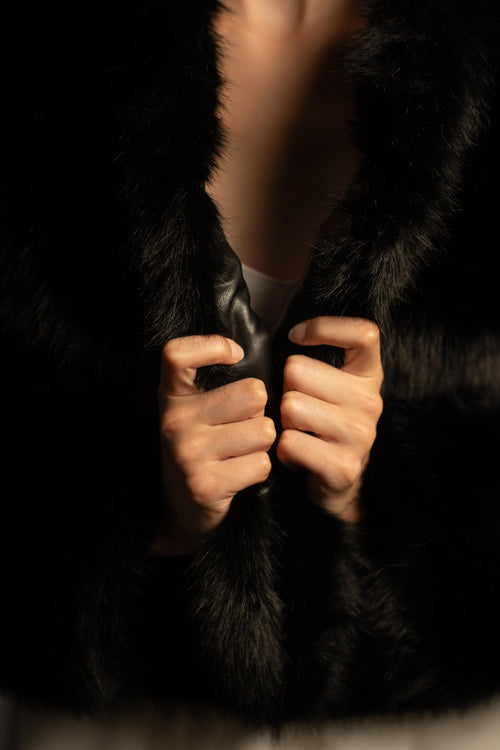 Faux Fur Winter Jacket in Black