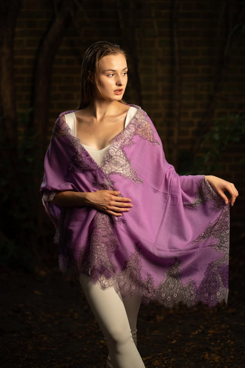 Lace and Tie-Dye Scarf in Purple
