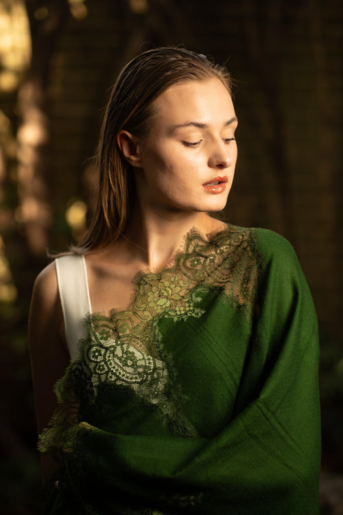 Lace and Tie-Dye Scarf in Green