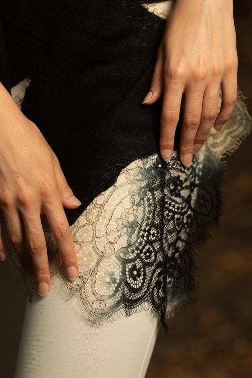 Lace and Tie-Dye Scarf in Black