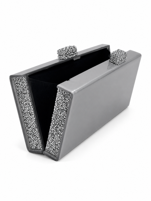 Dove Grey Box Clutch with Swarovski Crystal Clasps