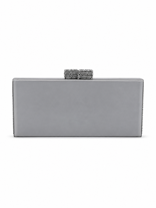Dove Grey Box Clutch with Swarovski Crystal Clasps