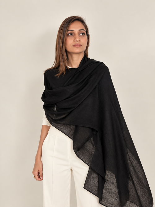 Unisex Woven Cashmere Scarf Noir