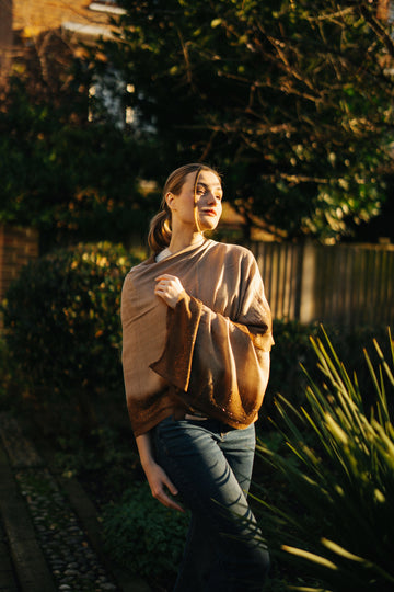 Embellished Cashmere Scarf in Beige and Brown