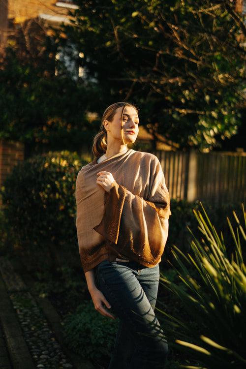Embellished Cashmere Scarf in Beige and Brown