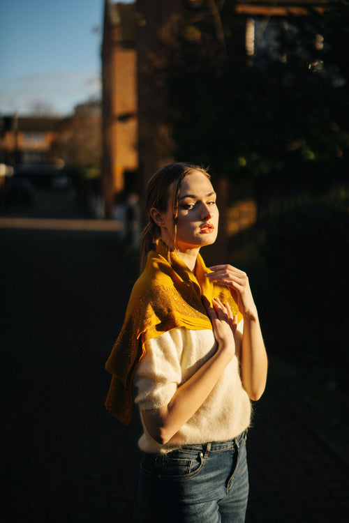 Embellished Cashmere Scarf in Mustard