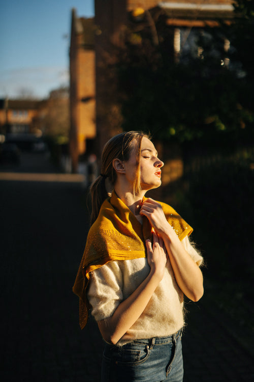 Embellished Cashmere Scarf in Mustard