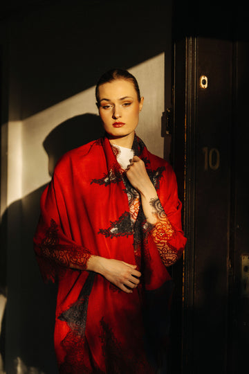 Lace and Tie-Dye Scarf in Red