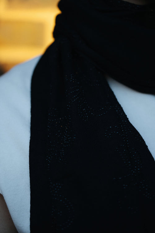 Embellished Cashmere Scarf in all over black Crystals Trim