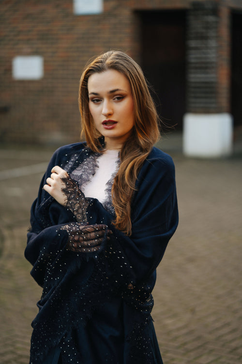 Lace and Tie-Dye Scarf in Blue