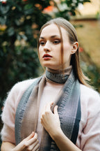 Embellished Cashmere Scarf in Beige-blue Crystals border
