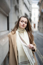Embellished Cashmere Scarf in White with Gold Crystals Trim