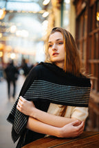 Embellished Cashmere Scarf in Black with Crystal trim